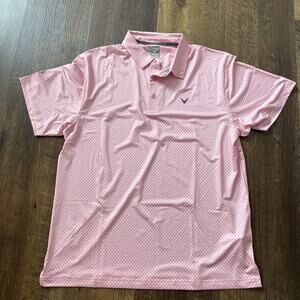 Callaway Opti-Dri Golf Polo Shirt Mens Large Pink Geometric Stretch NEW